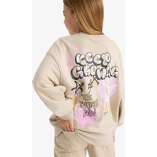 DeFacto Oversize Geniş Kalıp Bisiklet Yaka Sırt Baskılı Sweatshirt Kız Çocuk E6756A825AU