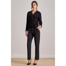 Bilekte Boy Siyah Dokuma Pantolon