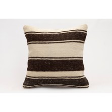 El Yapımı Kilimden Yapılmış Vintage Kırlent Kılıfı, Yün, 40X40 cm