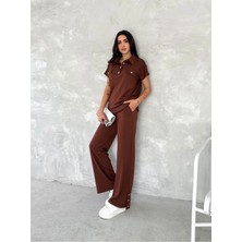 Sportiness Düğmeli Polo Yaka Paça Yırtmaçlı Modal Kumaş Kısakol Eşofman Takım