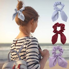 3'lü Fular Scrunchie Fularlı Saç Lastiği - Kadın Fularlı Simit Toka Lastikli Saç Tokası Renk-2