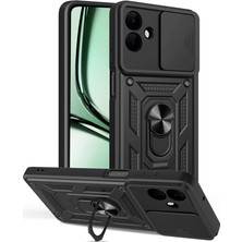 Galaxy A07 Kılıf Magnetik Standlı Kamera Korumalı Zore Sürgülü Vega Kapak - Siyah