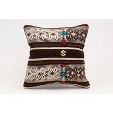 El Yapımı Kilimden Yapılmış Vintage Kırlent Kılıfı, Yün, 40X40 cm