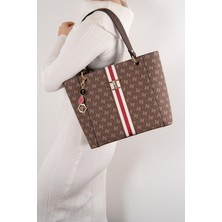 Silver & Polo Silver Polo Kahve - Kahve Şeritli Monogram Kadın Omuz Çantası SP1176