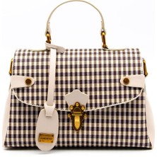 Silver & Polo Silver Polo Kahve Sarı - Bej Ekose Line Kare Kadın El Çantası SP1159
