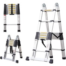 Has-Tec 190+190 cm (Toplam 380 Cm) - 6+6 Basamaklı A Tipi Teleskobik / Teleskopik Alüminyum Merdiven - Katlanır, Uzayan, Kaymaz, 150 kg Taşıma Kapasiteli, EN131 Standartlı, 2 Yıl Garantili