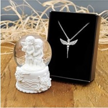 vegahediye v vega Beyaz Mini Melek Kar Küresi & Melek Kolye Hediye Seti Şık Tasarım Özellikli