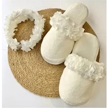 İrembaby Anne Lohusa Seti Beyaz Çiçekli Lohusa Tacı ve Terlik Lohusa Takımı