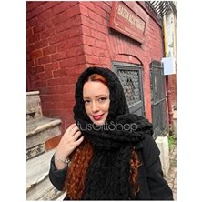 El Yapımı Puffy Siyah Termal Peluş Atkı Kadınlar İçin Standart Renkli Sezonluk Aksesuar