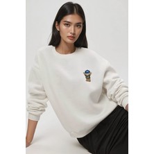 Hiccup Kadınlar İşlemeli Pamuklu Sweatshirt Tozlu Beyaz