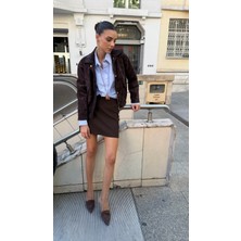 Sivri Burun Acıkahve Süet Bağcıklı Topuklu Ayakkabı