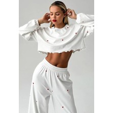 Merry See Kalp Baskılı Uzun Kollu Bol Dökümlü Pijama Takımı