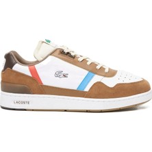 Lacoste T Clip 128 8 Sma Leather Mens Sneaker Hakiki Deri Erkek Günlük Spor Ayakkabı Beyaz Kahverengi