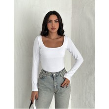 Özel Tasarım Kare Yaka Uzun Kollu Bluz