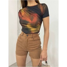 Drabe Yaka Batik Sarı Bluz