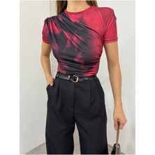 Drabe Yaka Batik Bordo Bluz