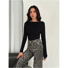 Modern Tasarım Kayık Yaka Uzun Kollu Bluz