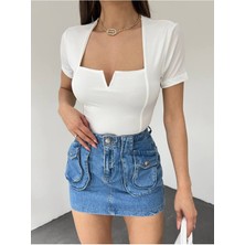 Yeni Sezon Kare Yaka Beyaz Bluz