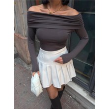 Omzu Açık Drapeli Şık Bluz