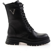 Siyah Hakiki Deri Kadın Bot & Bootie K02462040303