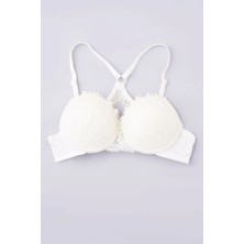 Slikon Dolgulu Sırtı Çapraz Dantelli Sütyen