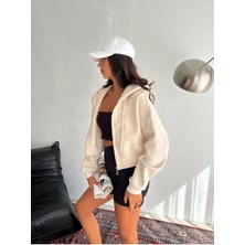 Basic Comfort Crop Fermuarlı 3 Iplik Şardonlu Sweatshirt