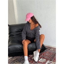 Basic Comfort Crop Fermuarlı 3 Iplik Şardonlu Sweatshirt