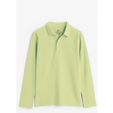 Tommy Life Açık Yeşil Polo Yaka Basic Uzun Kollu Unisex Çocuk T-Shirt - 11170