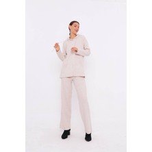 Kapşunlu Düğmeli Geniş Paça Kanguri Cep Triko Takım