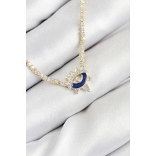 Pirinç Zirkon Taşlı Su Yolu Göz Model Gold Renk Kadın Kolye