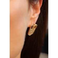 14 Ayar Altın Üç Taş Detaylı Tasarım Küpe