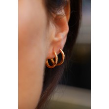 14 Ayar Altın Işıltılı Düz Ajda Model Halka Küpe