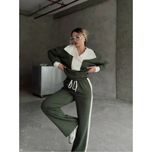 Devrik Yaka Düğmeli Şerit Detaylı Geniş Paçalı Modal Kumaş Eşofman Takım