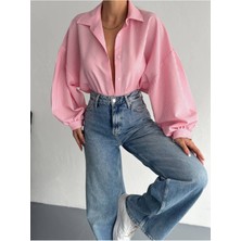 Balon Kol Oversize Çizgili Gömlek