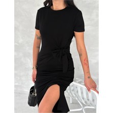 Yumuşak Doku Fiyonk Detaylı Modal Kumaş Midi Elbise