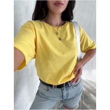 Oversize Bisiklet Yaka Basıc Sade T-Shirt