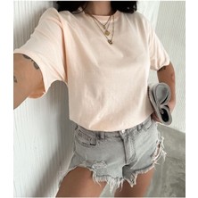 Oversize Bisiklet Yaka Basıc Sade T-Shirt