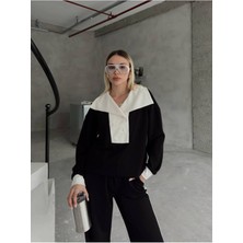 Devrik Yaka Düğmeli Şerit Detaylı Geniş Paçalı Modal Kumaş Eşofman Takım