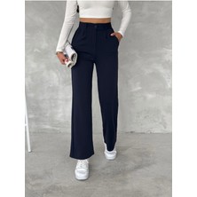 Yüksek Bel Düğme Kapamalı Likralı Pileli Palazzo Örme Pantolon