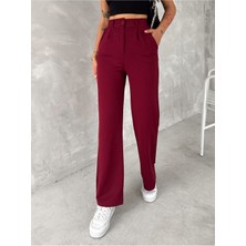 Yüksek Bel Düğme Kapamalı Likralı Pileli Palazzo Örme Pantolon