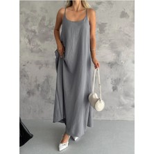 Pamuklu Ayar Askılı Poplin Salaş Elbise