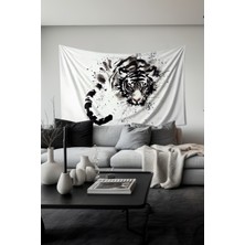 Beyaz Kaplan Desenli Duvar Halısı Duvar Örtüsü Tapestry Süet Dokulu Kumaş