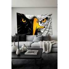 Siyah Beyaz Kartal Desenli Duvar Halısı Duvar Örtüsü Tapestry Süet Dokulu Kumaş