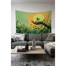 Yeşil Doğa Desenli Duvar Halısı Duvar Örtüsü Tapestry Süet Dokulu Kumaş