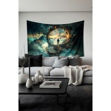 Gökyüzüne Açılan Kapı Desenli Duvar Halısı Duvar Örtüsü Tapestry Süet Dokulu Kumaş