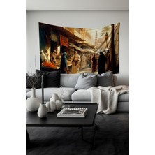 Osmanlı Pazarı Desenli Duvar Halısı Duvar Örtüsü Tapestry Süet Dokulu Kumaş