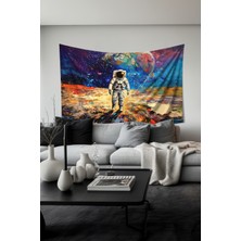 Kozmik Astronot Desenli Duvar Halısı Duvar Örtüsü Tapestry Süet Dokulu Kumaş
