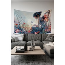 Peri Bahçesi Desenli Duvar Halısı Duvar Örtüsü Tapestry Süet Dokulu Kumaş