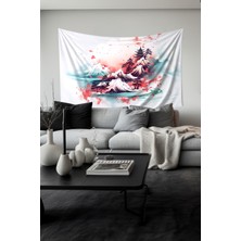 Japon Dağı Desenli Duvar Halısı Duvar Örtüsü Tapestry Süet Dokulu Kumaş