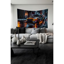 Gece Yansıması Araba Desenli Duvar Halısı Duvar Örtüsü Tapestry Süet Dokulu Kumaş